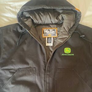 Vintage Walls Zero Zone Black Hooded Jacket with John Deere Logo